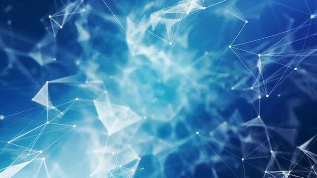 Blue abstract network mesh with glowing polygon lines for cloud computing and data background