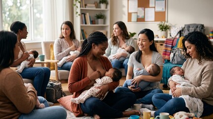 Fototapeta premium diverse mothers breastfeeding support group babies world breastfeeding week 