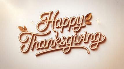 Obraz premium Golden Happy Thanksgiving text with leaves and stars on beige gradient background transparent background