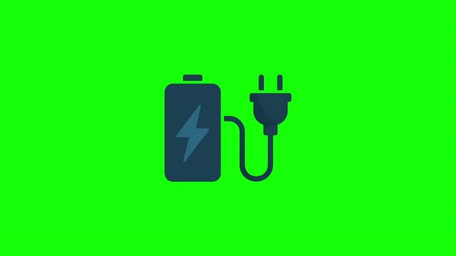 Battery Charging with Electric Plug Animation on Green Screen Background