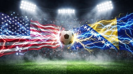 Obraz premium Usa vs bosnia and herzegovina soccer match concept