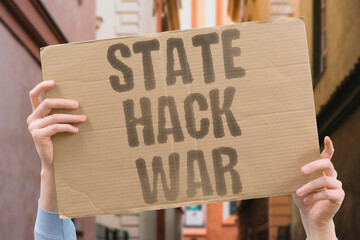 "State hack war" Government-sponsored cyberattacks constitute warfare. CONSTITUTE. WARFARE. CYBERATTACKS. SPONSORED. CONFLICT. © AndriiKoval