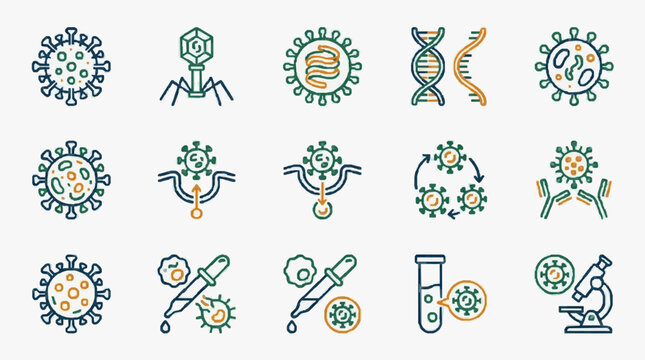 Medical Virus and Lab Science Icons.
