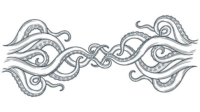 Intertwining octopus tentacles forming abstract border, creative.