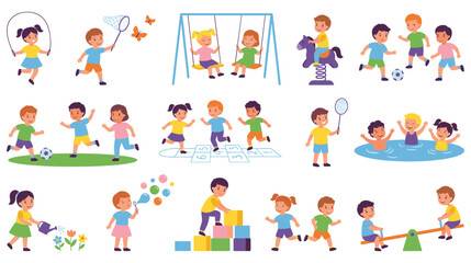 Fototapeta premium Children playing outdoor activities in park collection.