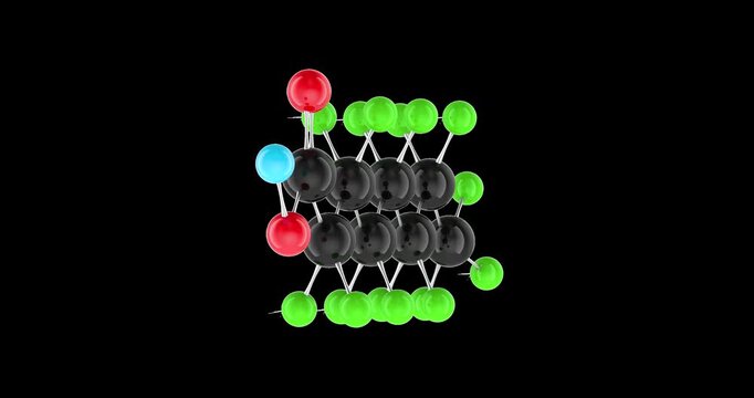 Perfluorooctanoic acid PFOA molecular model rotation animation seamlessly loopable. 3D rendering isolated on transparent background