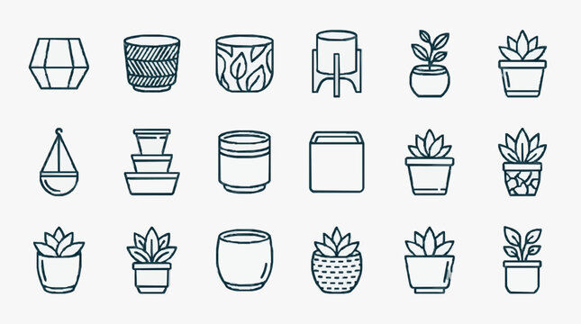 Minimalist Line Art Plant Containers Collection.