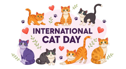Fototapeta premium International cat day celebration illustration