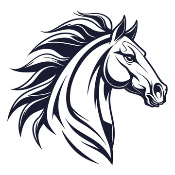 Vector illustration stylized horse head illustration with flowing mane, vector graphic design element for sports mascot or logo