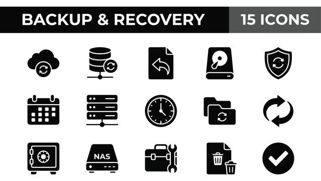 Backup and Recovery Icons Set for Data Protection and Cloud Storage Solutions
