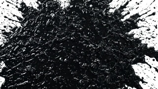 Abstract black ink splash on white background creating dynamic artistic pattern