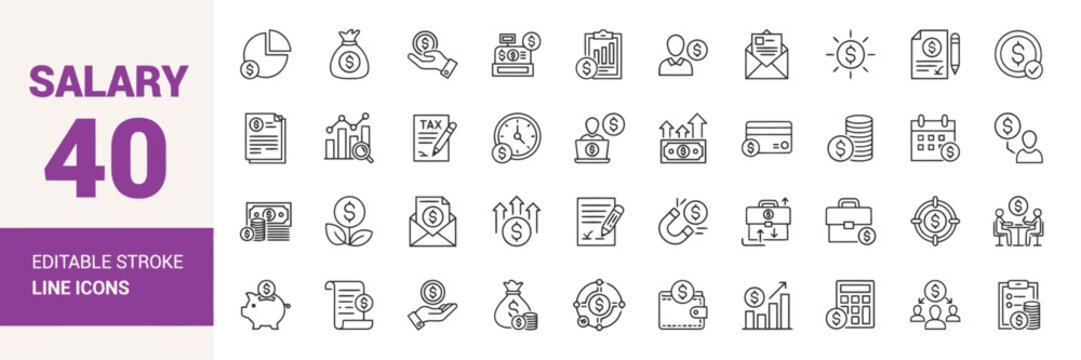 salary icon collection editable stroke line for business ui