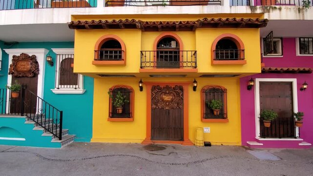 Beautiful view of vibrant architectural facades near Los Muertos Beach in Puerto Vallarta Mexico