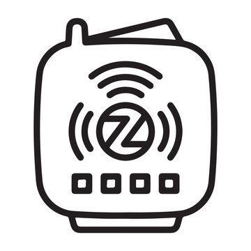 Smart home hub icon with wireless signal waves, zigbee automation gateway vector, connected internet of things device line art illustration