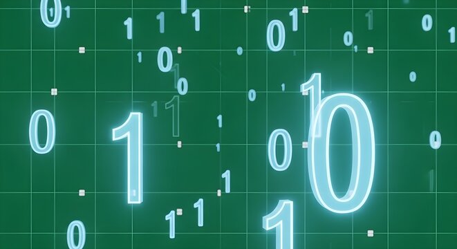 Digital binary code overlay with glowing zeros and ones creates a futuristic data or technology background for cybersecurity themes.