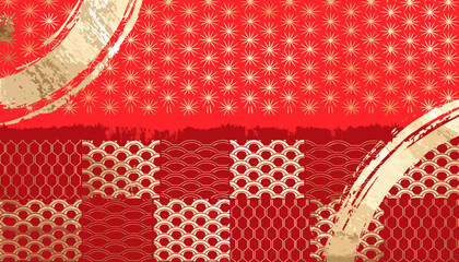 Red and gold traditional Japanese patterns with brushstrokes for festive celebrations and greetings © NB_Visual_Work