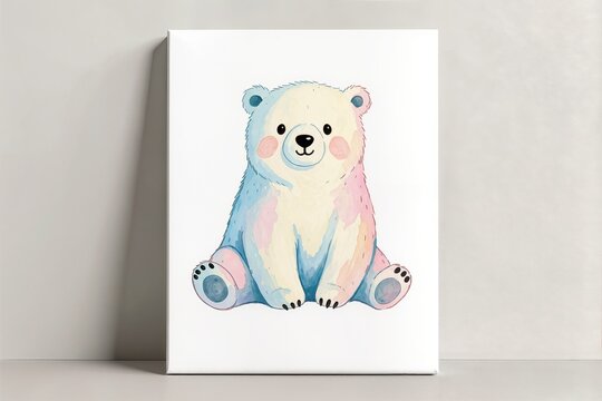 Illustrations d'adorables ours polaires kawaii sur fond blanc, dessins enfantins au style aquarelle pour d&eacute;coration de chambre d'enfant, affiches, papeterie et cr&eacute;ations graphiques