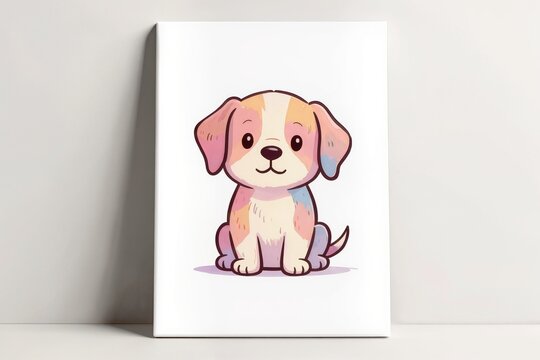 Illustrations d'adorables chiots kawaii sur fond blanc, dessins enfantins de petits chiens au style cartoon pour d&eacute;coration de chambre d'enfant, papeterie et cr&eacute;ations graphiques