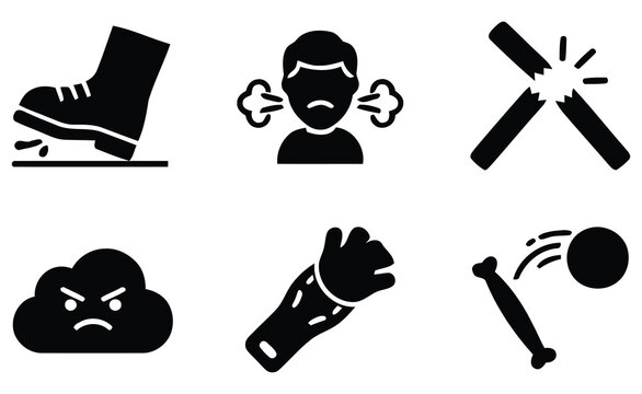 Set Of Black Silhouette Icons Depicting Mishaps Injuries And Negative Emotions accident ailment anguish annoyance