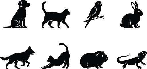 Obraz premium Animal Silhouette Collection Featuring Domestic and Wild Creatures Icons