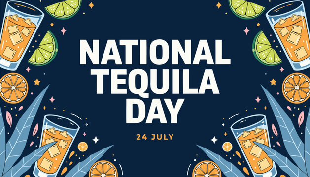Vibrant national tequila day celebration poster with fresh lime cocktails