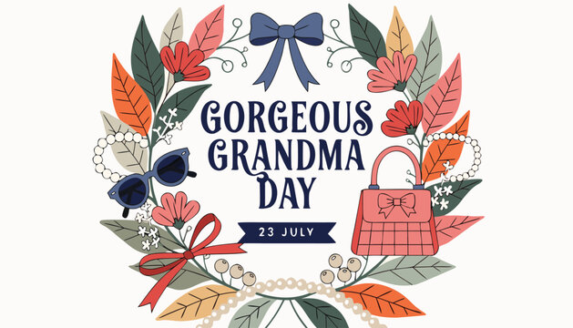 Decorative floral wreath illustration celebrating gorgeous grandma day in July