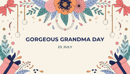 Decorative greeting card design for celebrating gorgeous grandma day in july © vectyx2