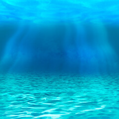 Fototapeta premium Underwater view with sandy seabed and sunlight