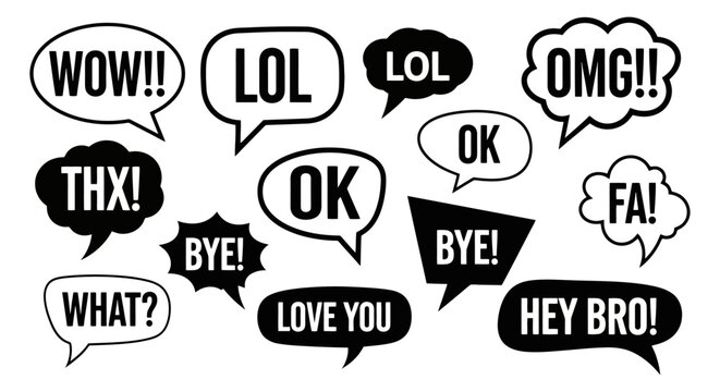 Informal speech bubbles with internet slang and casual messages.