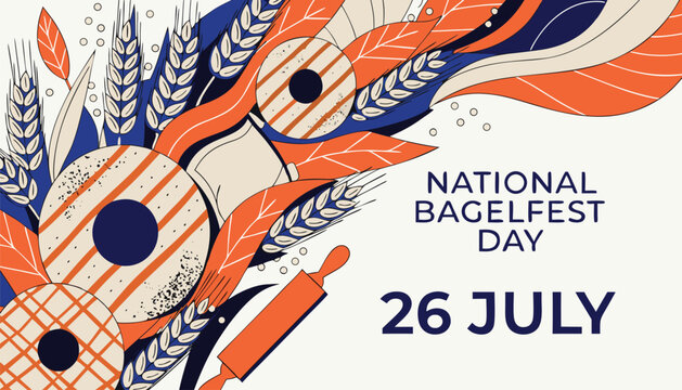 Decorative flat design illustration for national bagelfest day in july