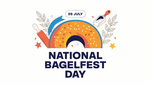 Colorful hand drawn illustration celebrating the national bagel fest day
