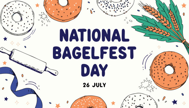 Hand drawn illustration celebrating national bagel day with fresh baked bagels