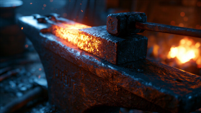 Micah's prophecy of weapons forged into farming tools on a blacksmith's anvil, glowing hot metal