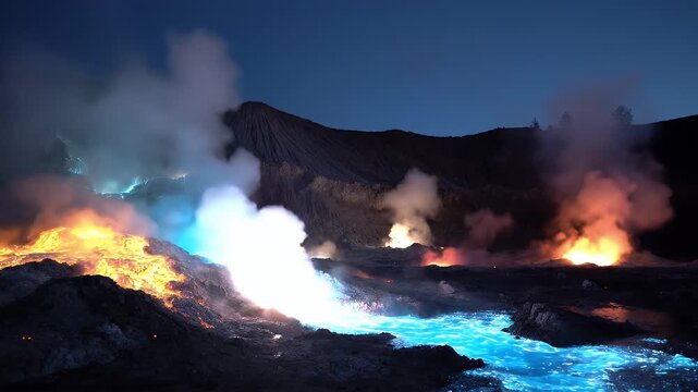 Volcanic Blue Fire Landscape.
