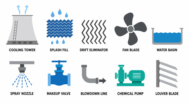 Industrial water treatment system components illustration.