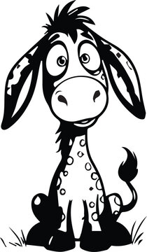 donkey cute quirky whimsical silhouette. monochromatic art. crazy funny donkey coloring page whimsical cartoon spotted character line art