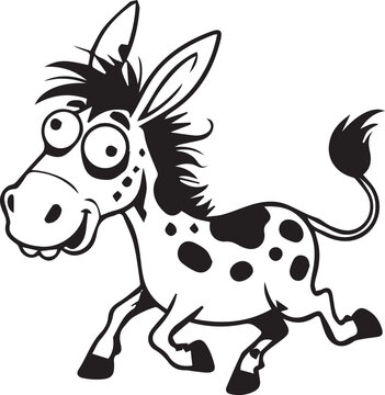 crazy funny donkey coloring page whimsical cartoon spotted character line art. donkey cute quirky whimsical silhouette. monochromatic art