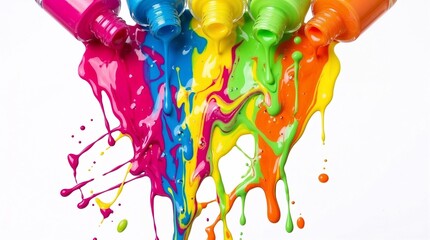 Fototapeta premium Vibrant Paints In Colorful Bottles Creating An Artistic Splash On A White Background