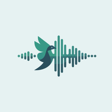 Green bird logo with sound wave design.