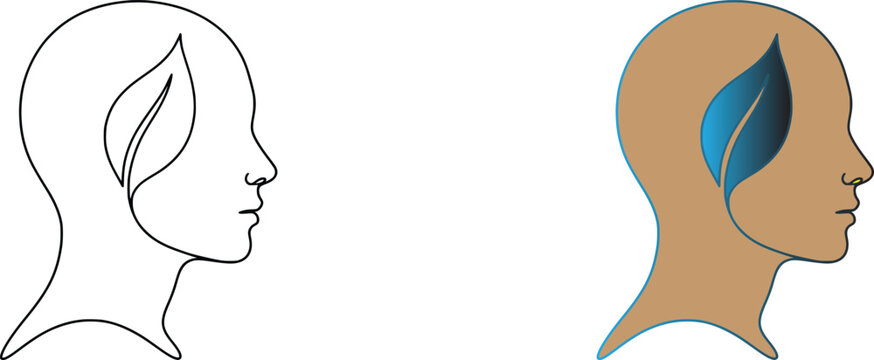 Elf ear profile illustrations line art and colored vector graphics for fantasy designs