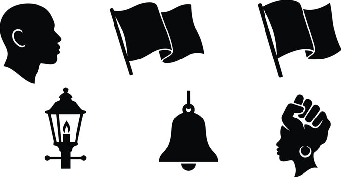 Black silhouettes of protest symbols and people