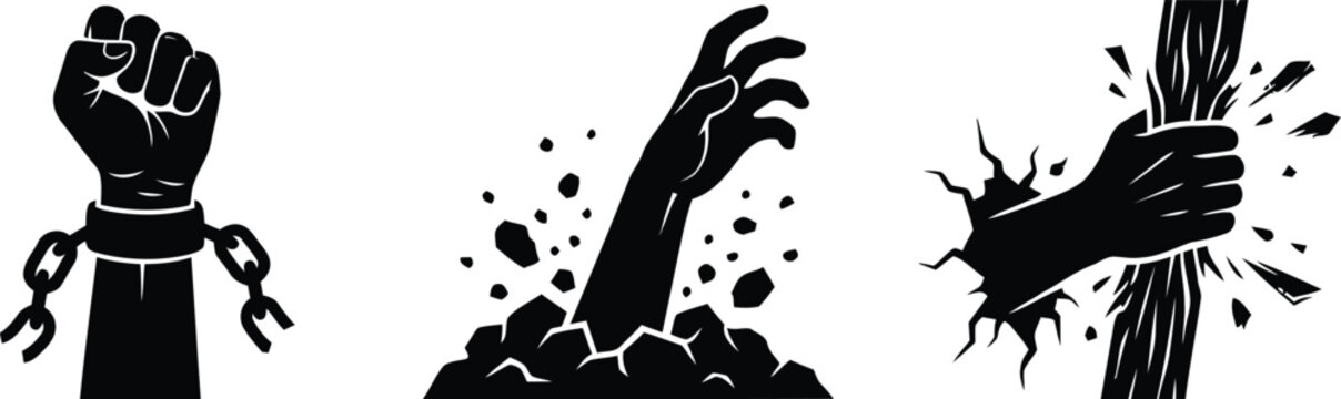 Black silhouette hands breaking free