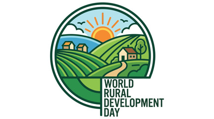 Rural Landscape Illustration With Sun And Fields Vector Graphic © Ziaul_Studio