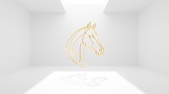 Golden Horse Head Line Art Illustration