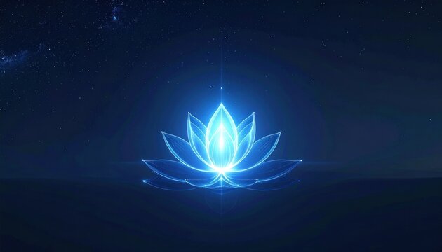 Glowing blue lotus against a dark starry backdrop, exuding tranquility and spirituality