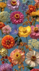 Fototapeta premium Vibrant floral arrangement on blue.