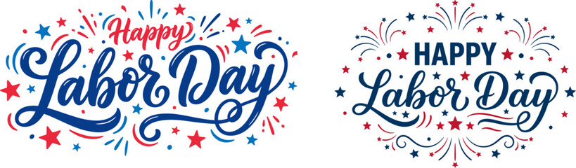 Happy Labor Day Artistic Lettering Design, USA Celebration Theme, Hand Drawn Patriotic Vector Illustration © PriyankaRani