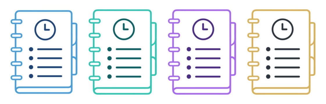 notebook planner schedule list clock outline icon on transparent background