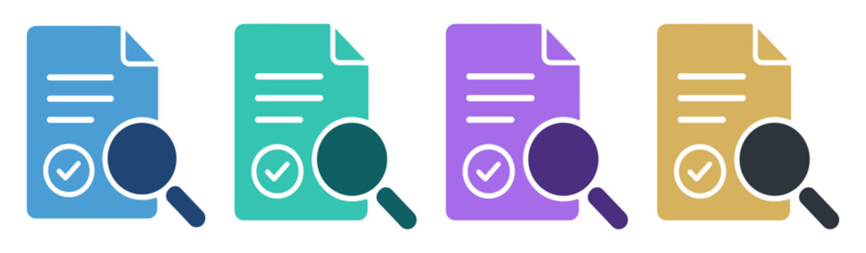 document search checklist magnifier document review icon set on transparent background