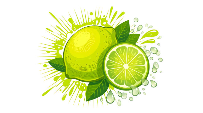 Fresh Lime And Lemon Citrus Fruit Vector Illustration With Juice Splash And Water Drops Isolated On White Background